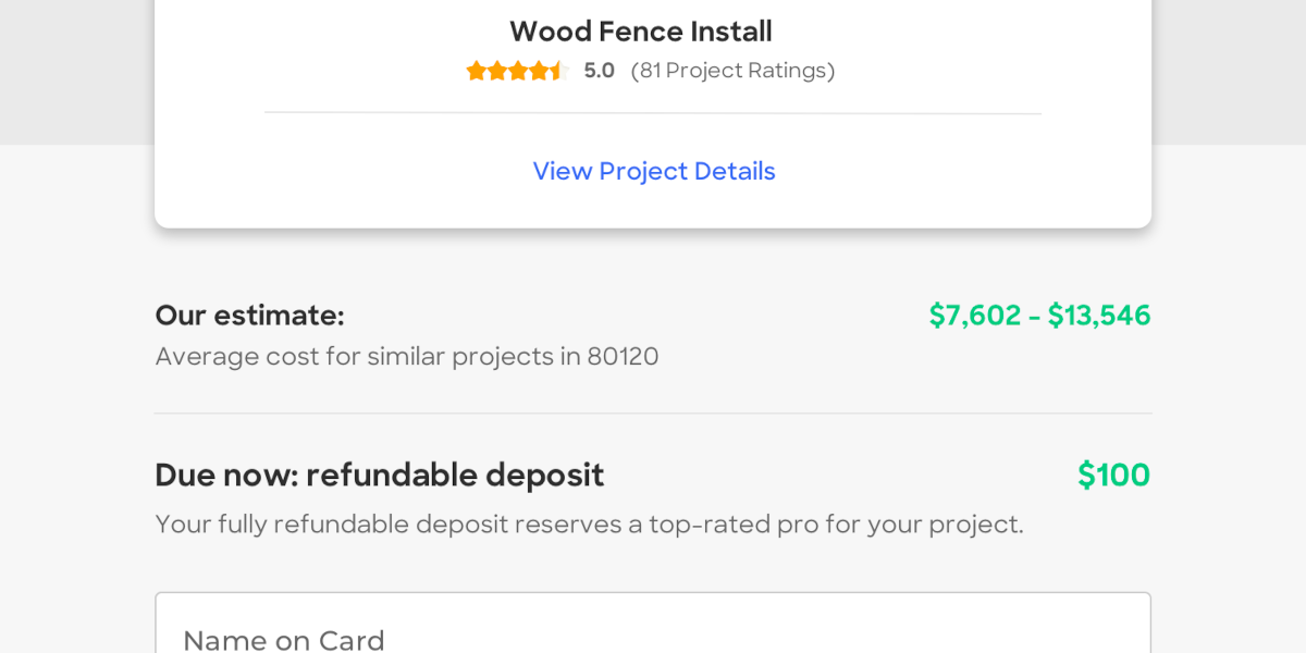 homeadvisor price quote and deposit